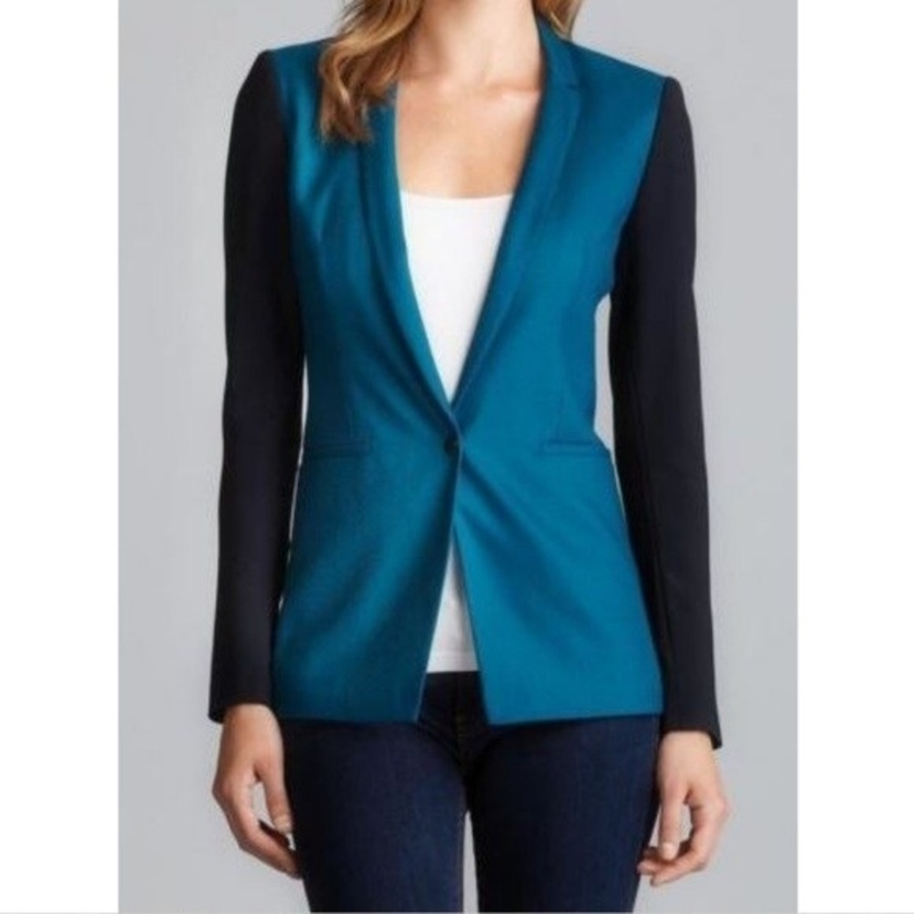 Elie Tahari Women's Bethany One Button Colorblock Notched Lapel Blazer Size 4